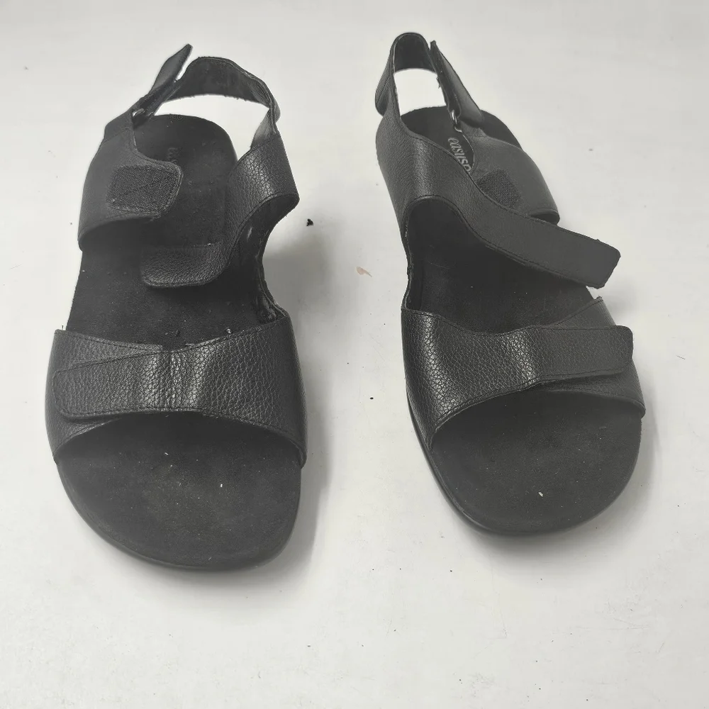 Easy Spirit Hartwell Black Leather Adjustable Comfort Sandals Wedge Size 9.5